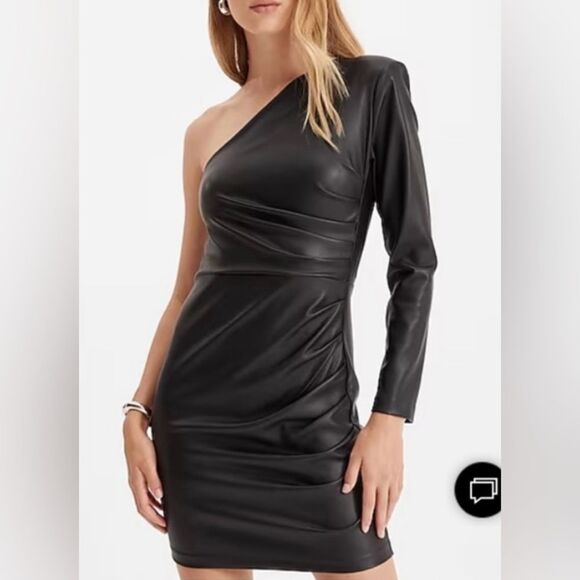 Express Black Leather Dress One Shoulder Mini Dress Size XS - Picture 1 of 6